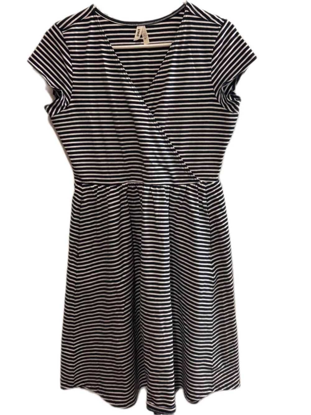 Pact Black & White Striped Fit and Flare Dress